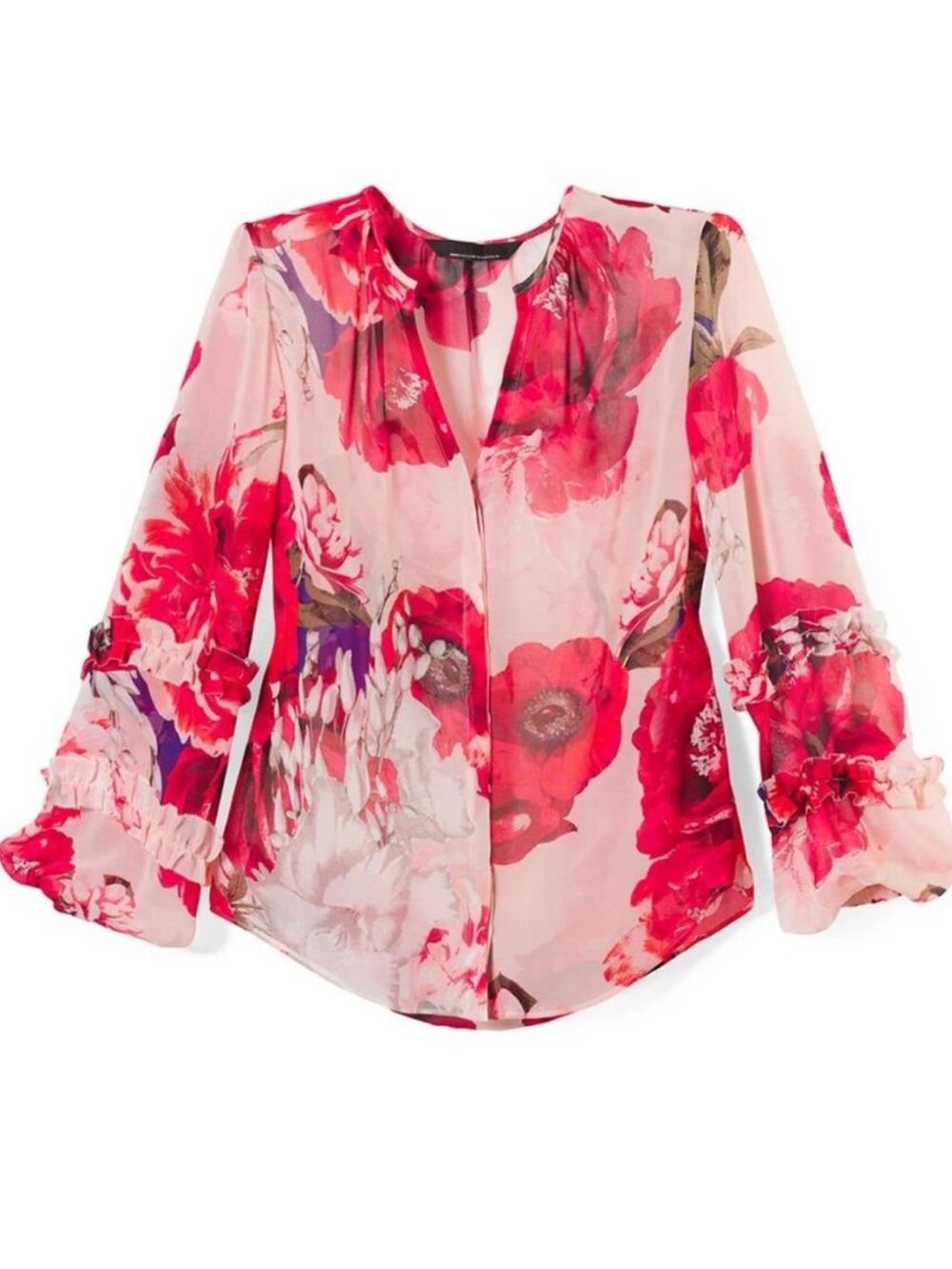 White House Black Market Rose All Holiday Floral Print Sheer Button Down Blouse - Picture 4 of 9